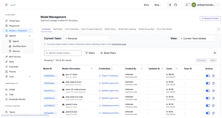LiteLLM model management dashboard